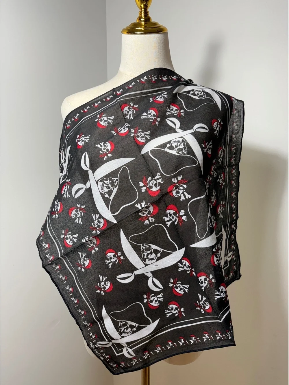 Pirate Skull Bandana Scarf 100% Cotton Black White Red
